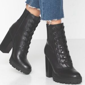 Steve Madden Black Lace-Up Ankle Boots Heel